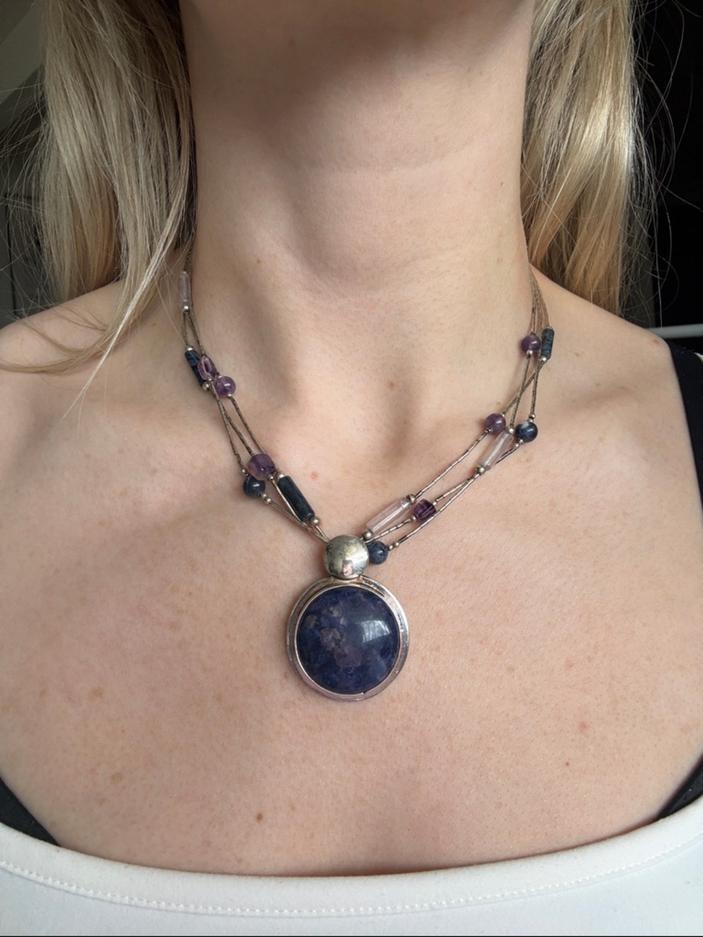 Silver Necklace with Dark Purle Gemstone Pendant